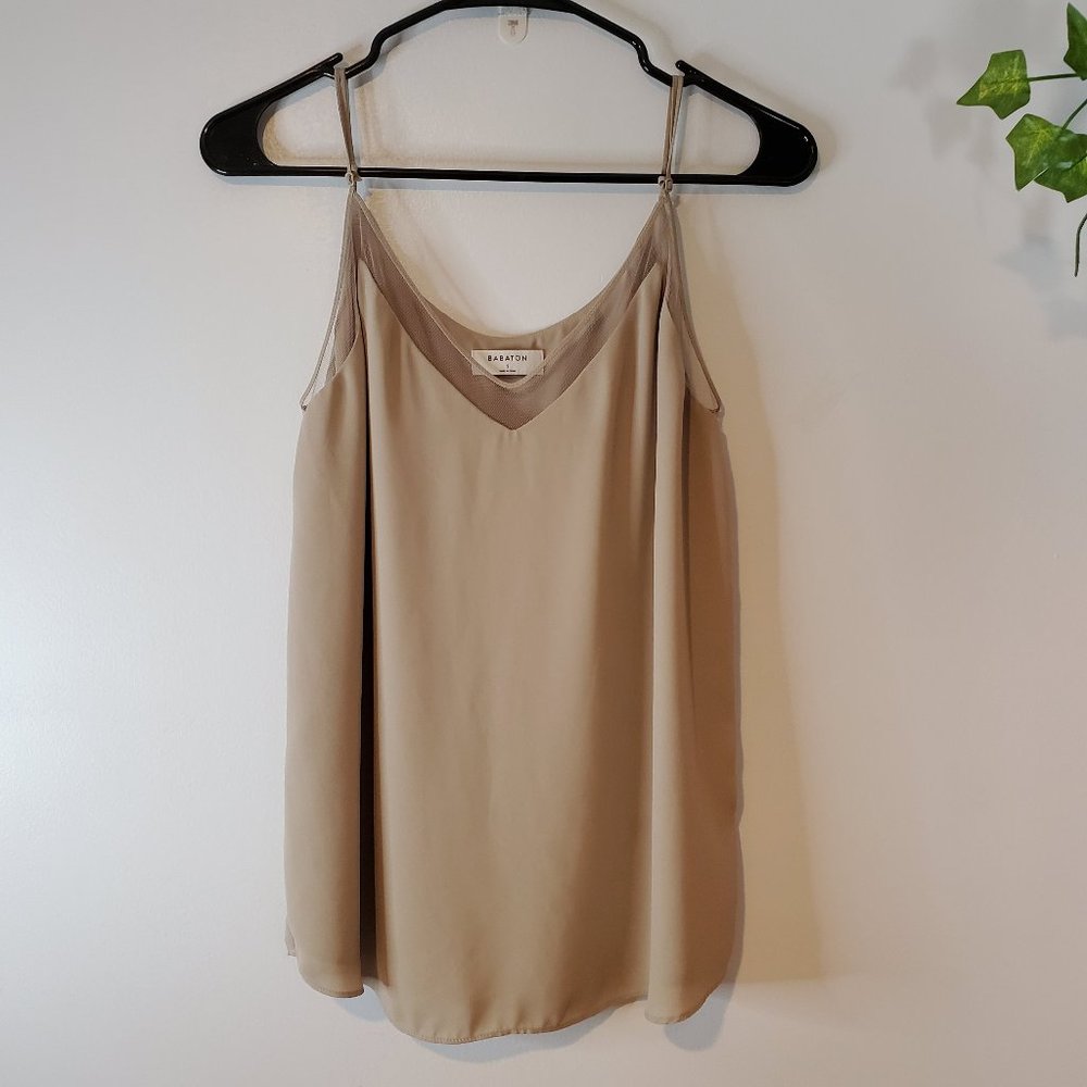 Babaton Beige Silk-Blend V-Neck Cami Tank